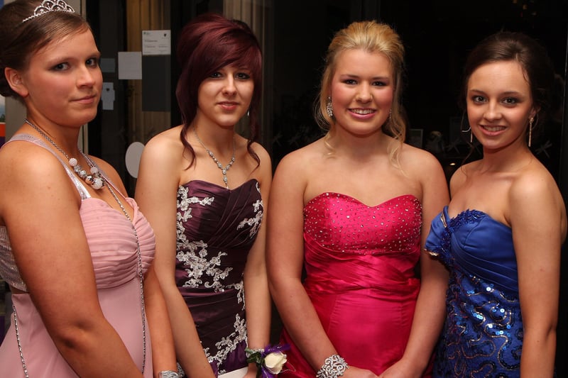 Students arriving for the Lisneal College annual formal dinner in the Everglades Hotel.  From left,  Laura Thomson, Alison Borland, Abbie Wilson and Laura Canning. INLS 1248-509MT.