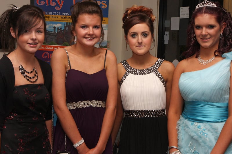 Students and guests arriving for the  Lisneal College  annual formal dinner in the Everglades Hotel.  From left are Kate Laing, Chloe Nutt, Rebekkah Taylor and Courtney Dinsmore.  INLS 1248-506MT.