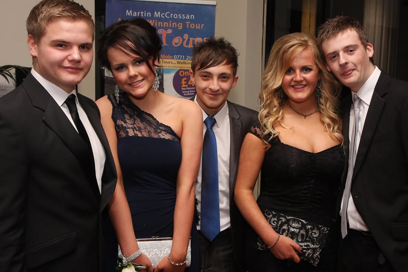 Students and guests arriving for the Lisneal College annual formal dinner in the Everglades Hotel.  From left are Simon Parker, Helena Livingstone, Gareth Neely, Chloe Gibson and Jack McIntyre.  INLS 1248-507MT.