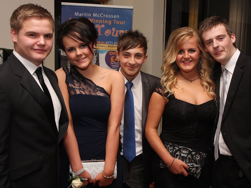 Students and guests arriving for the Lisneal College annual formal dinner in the Everglades Hotel. From left are Simon Parker, Helena Livingstone, Gareth Neely, Chloe Gibson and Jack McIntyre. INLS 1248-507MT.