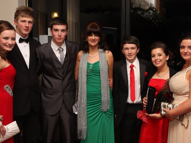 Students and guests arriving for the Lisneal College annual formal dinner in the Everglades Hotel. From left, Rebecca Mahon, Mathew Robinson, Calvin Buchanan, Naomi Laird, Jamie Gillespie, Calare Moore and Tammy Wilson. INLS 1248-514MT.