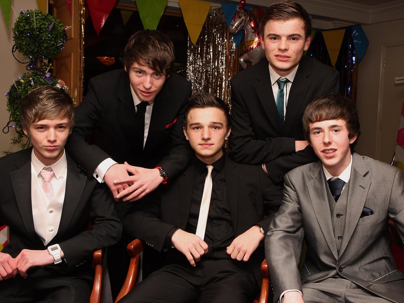 Boys pose for the camera at Lisneal College annual formal dinner in the Everglades Hotel. From left, Adam Ramsey, Jake McClay, Jack Boyd, Ryan Hepburn and Dillon Long. INLS 1248-520MT.
