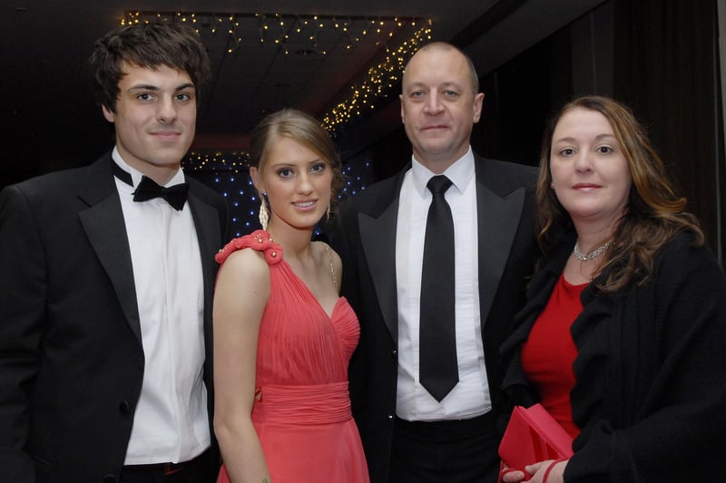 Pictured at the Foyle College formal in the City Hotel on Friday night were, from left, Louis Fields, Head Boy, Alison Maybin, Head Girl, Patrick Allen, Headmaster, and Michelle Allen. INLS4812-124KM