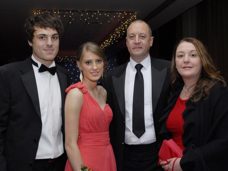 Pictured at the Foyle College formal in the City Hotel on Friday night were, from left, Louis Fields, Head Boy, Alison Maybin, Head Girl, Patrick Allen, Headmaster, and Michelle Allen. INLS4812-124KM