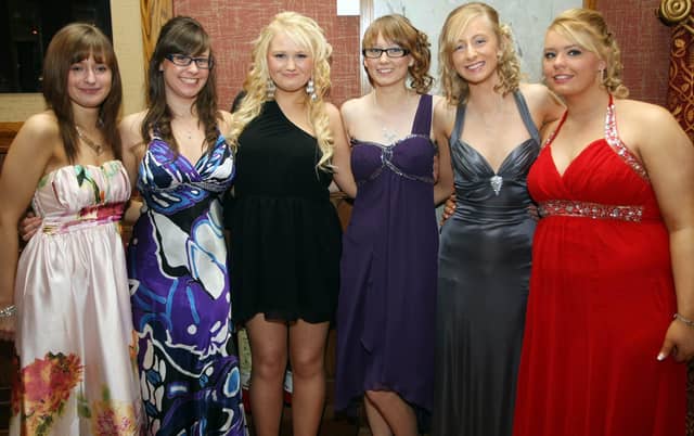 Pictured at the Royal & Prior College Raphoe Prom, held in the An Grianan Hotel, from left, Louise Connolly, Karen Moore, Megan Clarke, Katie Moore, Louise Hegarty and Aisling McKnight. (2101GM13)