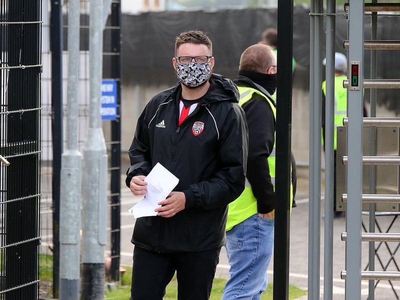 One by one the Derry fans make their way through the gate as kick-off approaches.