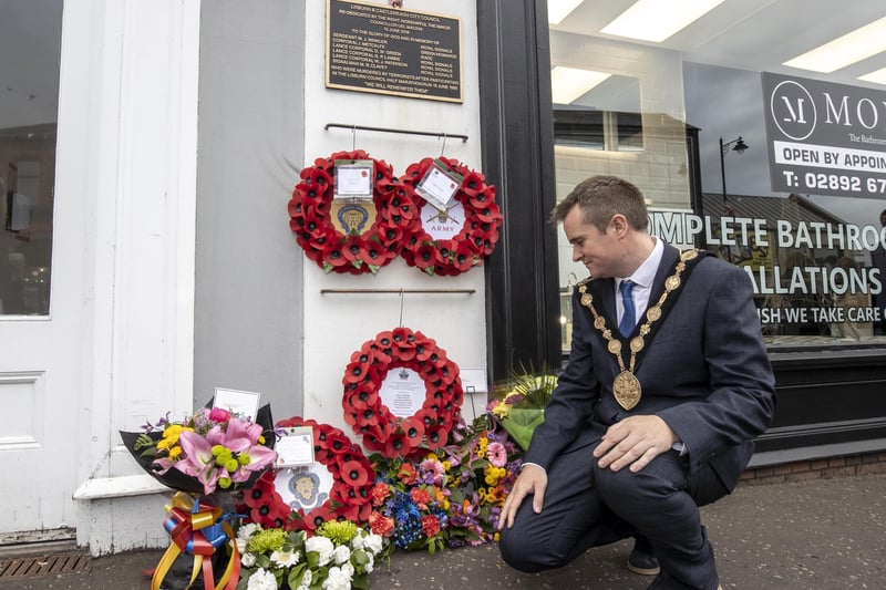The Mayor of Lisburn & Castlereagh City Council, Alderman Stephen Martin pays his respects. Piic by McAuley Multimedia