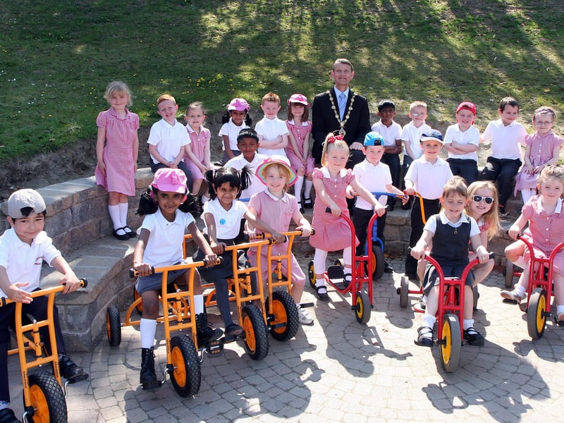 The Mayor Alderman Maurice Devenney, on a courtesy visit to Lisnagelvin primary school, pictured with P1 pupils during their mid morning break.