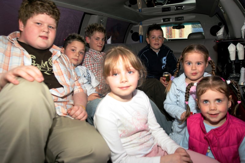 Philip and Brianna McLaughlin celebrate their birthday with friends with a limousine cruise.