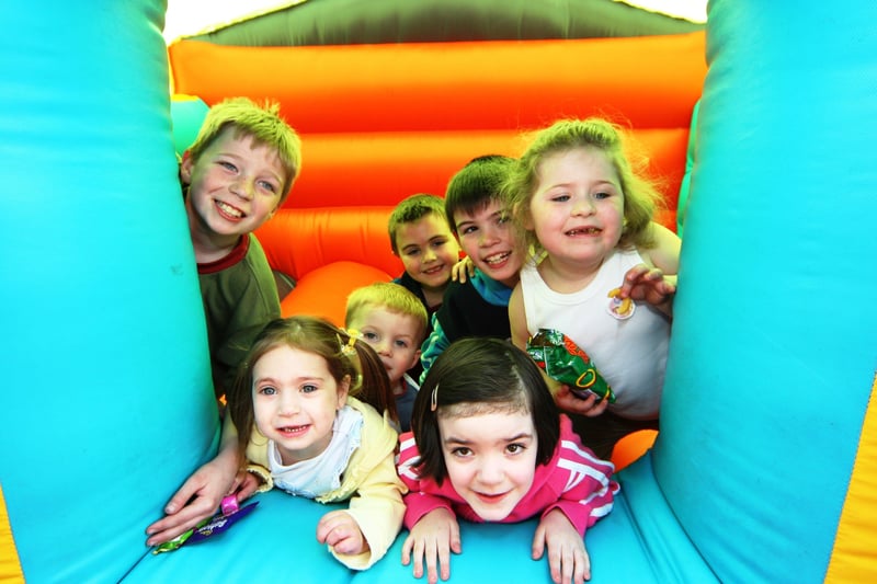 Keeva Barr and friends enjoy the bouncy castle at her birthday party.