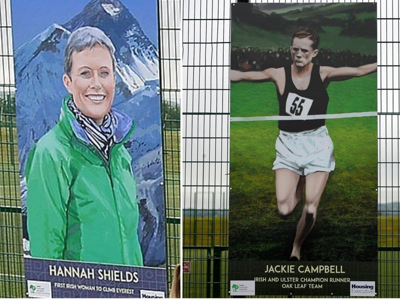 LEFT: Hannah Shields  sporting hero portrait by local artist Joe Campbell at the Leafair Well-Being Village. DER2125GS - 0311RIGHT: Jackie Campbell sporting hero portrait by local artist Joe Campbell at the Leafair Well-Being Village. DER2125GS - 039