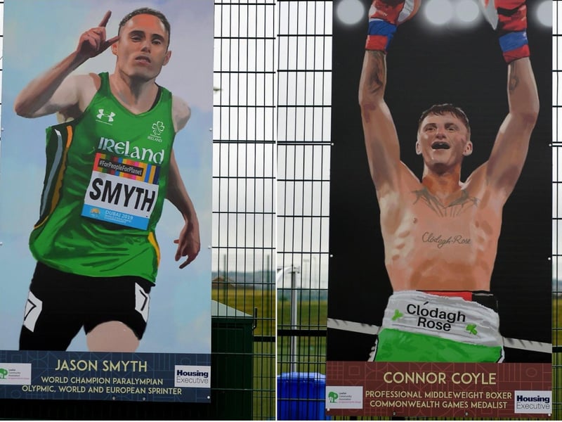 LEFT: Jason Smyth sporting hero portrait by local artist Joe Campbell at the Leafair Well-Being Village. DER2125GS - 040
RIGHT: Conor Coyle sporting hero portrait by local artist Joe Campbell at the Leafair Well-Being Village. DER2125GS - 042