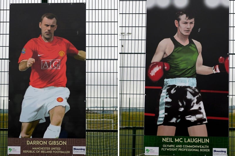 LEFT: Darron Gibson sporting hero portrait by local artist Joe Campbell at the Leafair Well-Being Village. DER2125GS - 037
RIGHT: Neil McLaughlin sporting hero portrait by local artist Joe Campbell at the Leafair Well-Being Village. DER2125GS - 033
