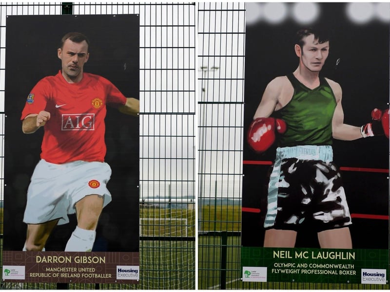LEFT: Darron Gibson sporting hero portrait by local artist Joe Campbell at the Leafair Well-Being Village. DER2125GS - 037
RIGHT: Neil McLaughlin sporting hero portrait by local artist Joe Campbell at the Leafair Well-Being Village. DER2125GS - 033