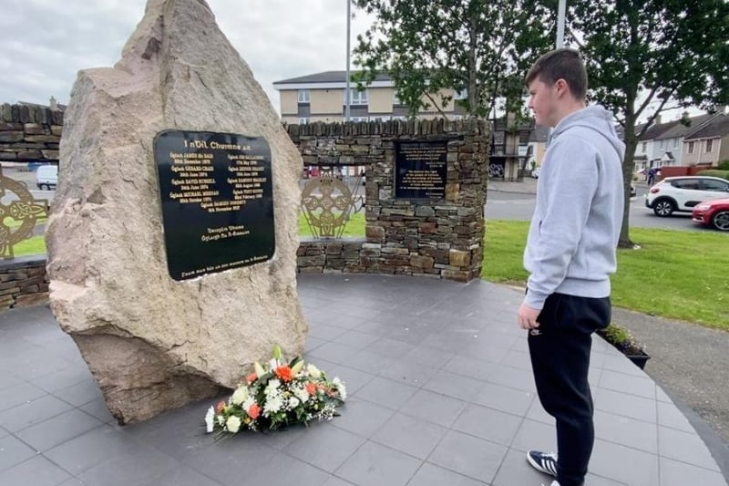 Conal McBrearty, grandson of Vol. George McBrearty lays a wreath. George died alongside Charles ‘Pop’ Maguire 40 years ago.