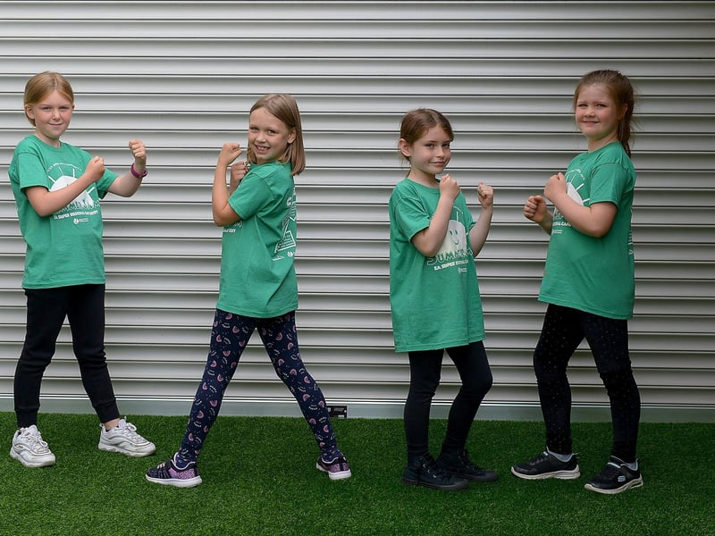 Savanah, Caoimhe, Faye and Heidi rehearsing at the Studio 2 Annie themed Summer Scheme pictured earlier this week. Photos: George Sweeney DER2127GS - 013