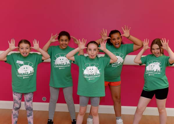 Anna, Olivia, Lailah, Sophia and Abigail pictured during rehearsals at the Studio 2 Annie themed Summer Scheme pictured earlier this week. Photos: George Sweeney DER2127GS - 016