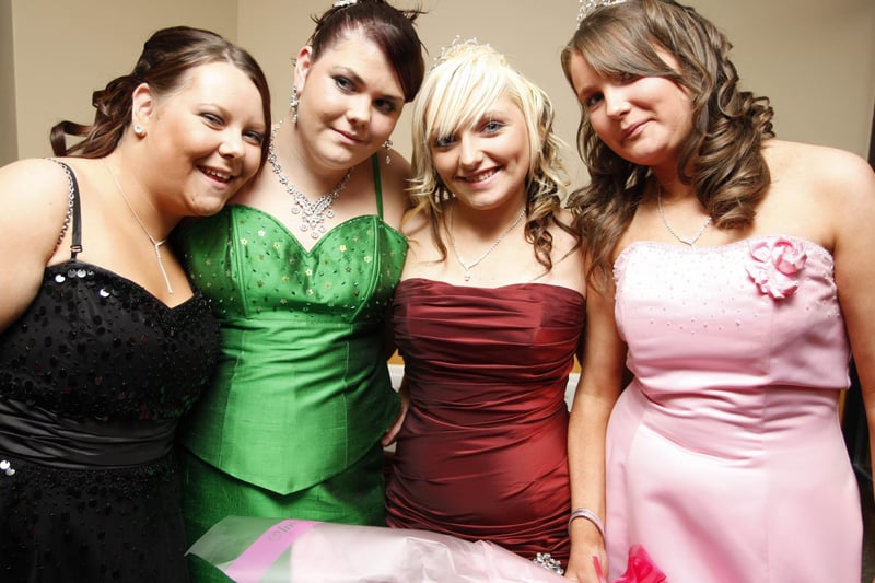 GREAT NIGHT...Donna McClements, Catriona O'Reilly, Vicky Warke and Emily Nesbitt pictured during the Coleraine College Formal at the Royal Court Hotel. CR45-109PL
