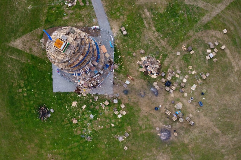 An aerial view of the Craigyhill bonfire site. Picture: Arthur Allison/Pacemaker.