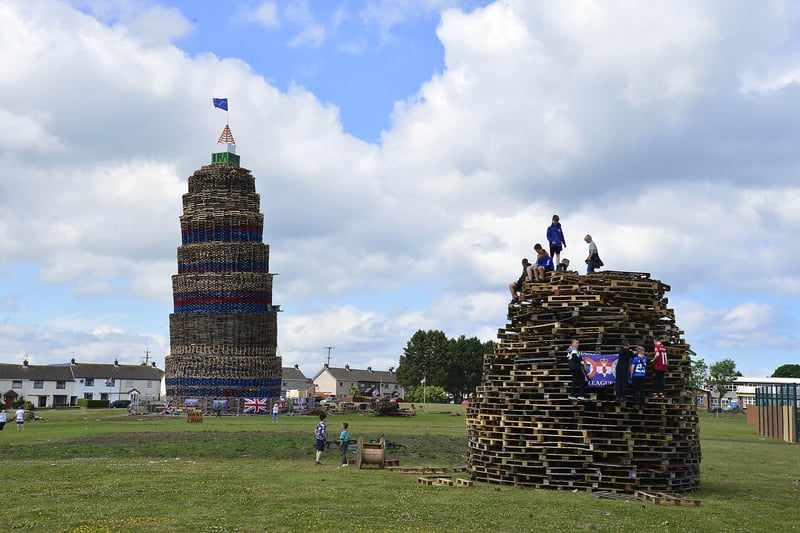 Craigyhill bonfire in Larne nears completion. Picture: Arthur Allison/Pacemaker.