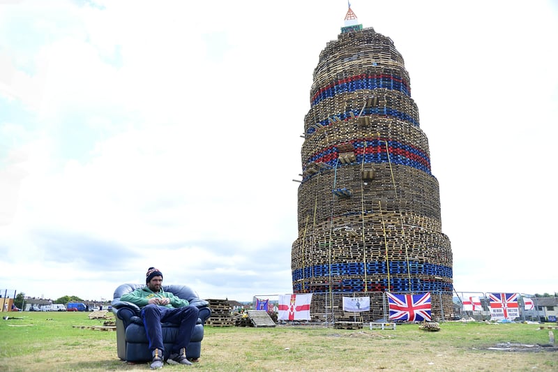 Taking it easy while keeping a watch on the Craigyhill bonfire.
Picture: Arthur Allison/Pacemaker.