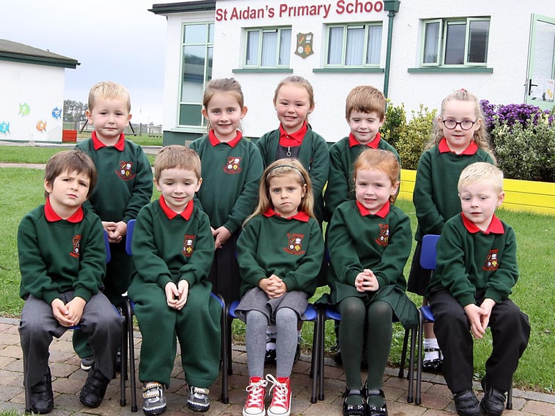 P1 pupils in Mrs Anne Kearney's St Aidans Primary School Magililligan. 38004KDR