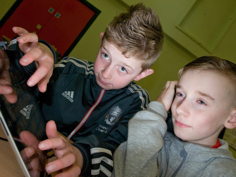 Jamie Mellon and  Dylan Wilson from The Long Tower  Youth Club work together on their music mix from an ipad during a City of Culture 2013 Music Promise workshop in The Long Tower Youth Club. Picture Martin McKeown. Inpresspics.com. 13.3.13