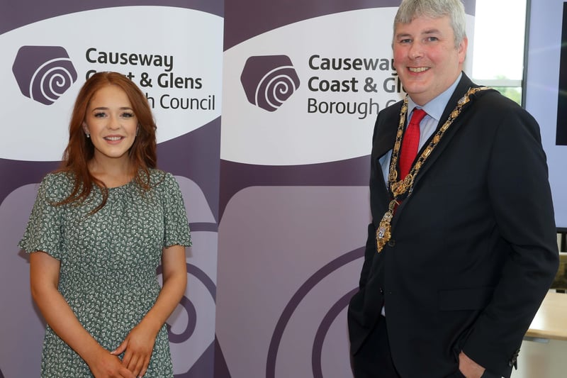 Mayor of Causeway Coast and Glens Borough Council, Councillor Richard Holmes with recipient of this year’s Enterprise Fund, Hannah Collins from Copperlane, Coleraine
