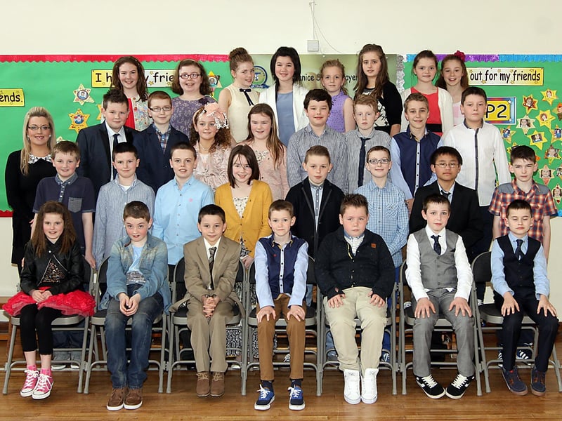 Miss Grainne Shaw with her class at Termoncanice Primary school who were confirmed last week at St Marys Limavady. INLV1713-001KDR