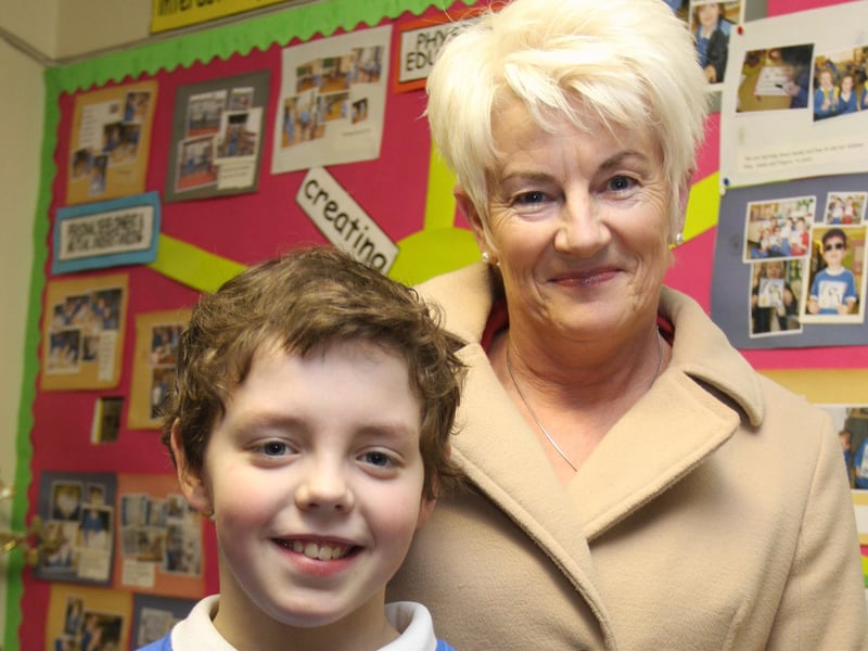 Grandmother Joan McKee pictured with her grandson Conor McConway (P6) at Termoncanice PS Grandparents To School Day on Wednesday. 0402JM23