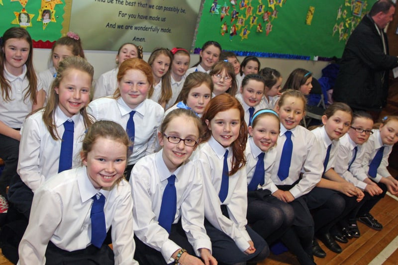 The Girls School Choir at Termoncanice PS pictured on Wednesday before performing at the 'Grandparents To School' Day in Limavady. 0402JM26