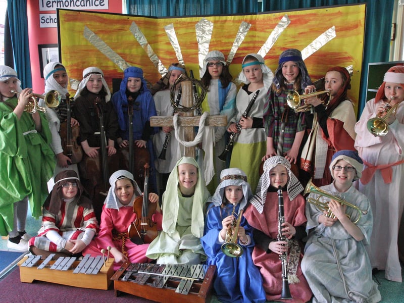 The 'Instrumentalist Section' who took part in the Passion Play at Termoncanice PS, Limavady on Wednesday morning. 2803JM94