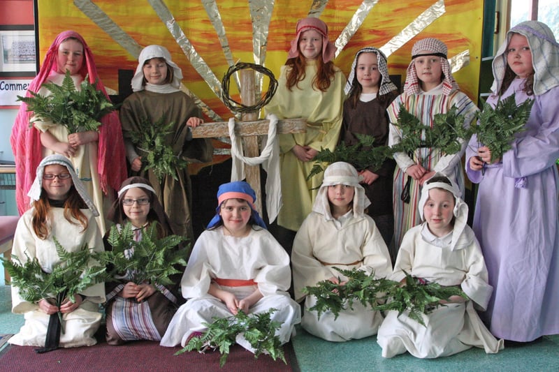 The 'Pslam wavers' who took part in the Passion Play at Termoncanice PS, Limavady on Wednesday morning. 2803JM96