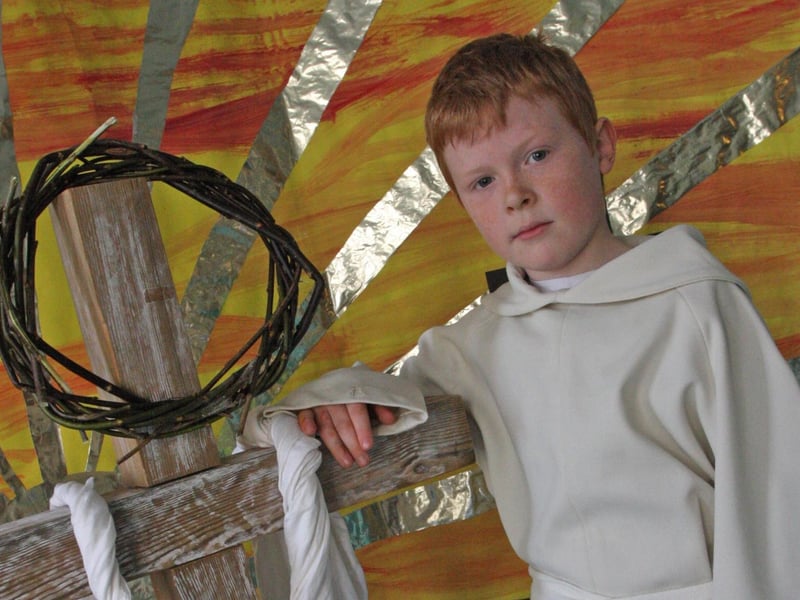 Eunan McLaughlin who played the part of 'Jesus' in the Termoncanice PS Passion Play on Wednesday morning last. 2803JM97