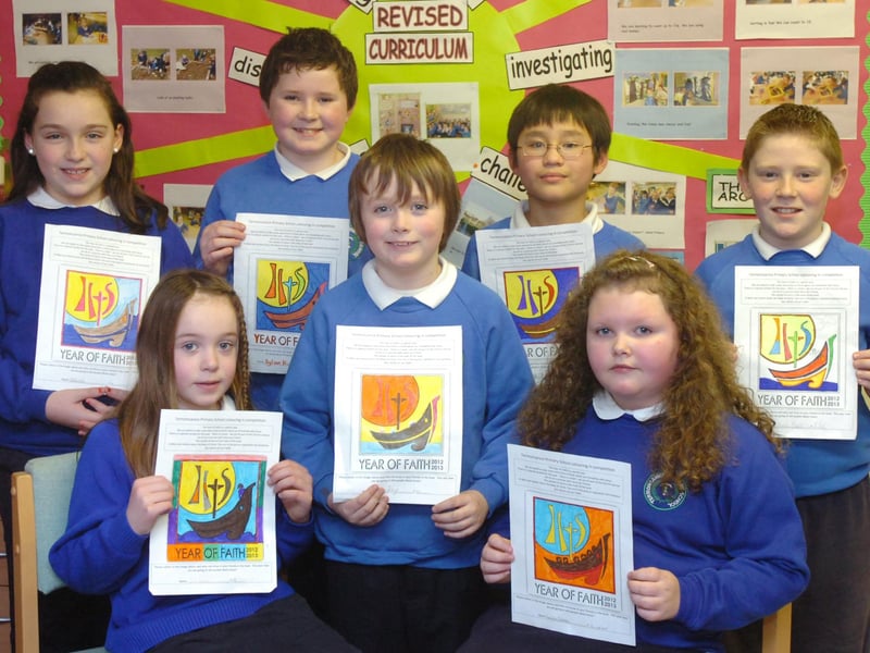 P5, P6 and P7 pupils from Termoncanice Primary School who were prizewinners in the recent Catholic Schools Week colouring in competition. They are, from left, Olivia, Orla, Dylan, Adam, Gabriel, Danielle and Ethan. (2901PG10)