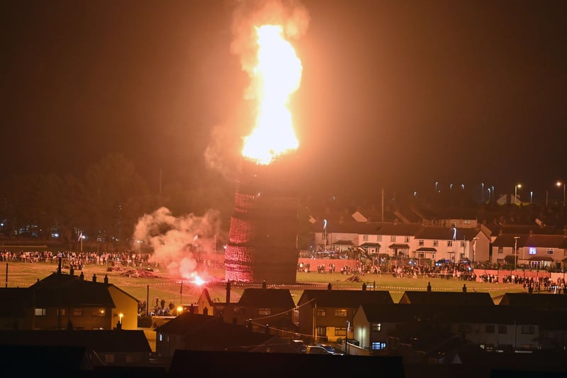 People came from far and wide to see the spectacular Craigyhill bonfire in Larne. Picture: Pacemaker