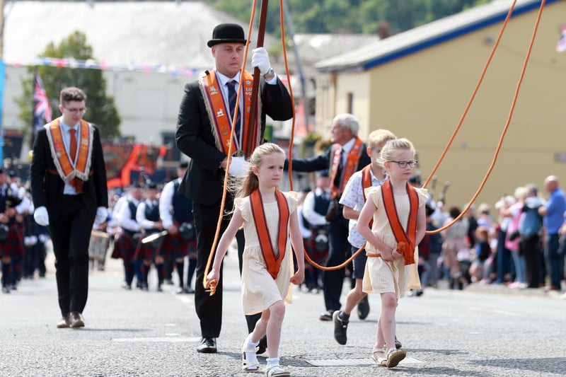 These youngsters were carrying the banner tapes for the brethren of LOL 458  during the Larne parade.  Picture: Stephen Davison / Pacemaker.
