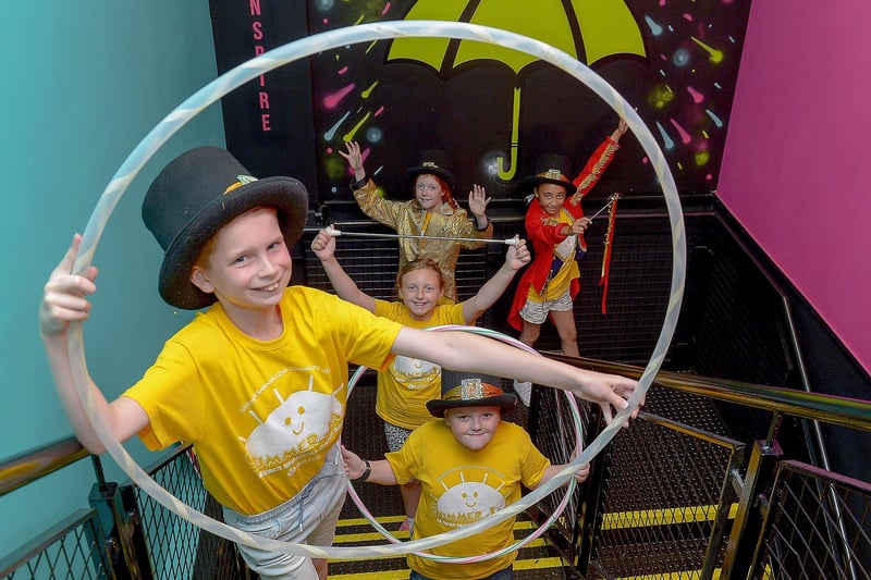 Reuben, Ronan, Kaela, Holly and Annabell pictured during rehearsals at the recent The Greatest Showman themed summer camp at the Studio 2 Youth & Community Arts Centre in Skeoge.  Photos: George Sweeney. DER2129GS - 070