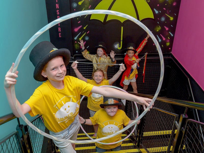 Reuben, Ronan, Kaela, Holly and Annabell pictured during rehearsals at the recent The Greatest Showman themed summer camp at the Studio 2 Youth & Community Arts Centre in Skeoge.  Photos: George Sweeney. DER2129GS - 070