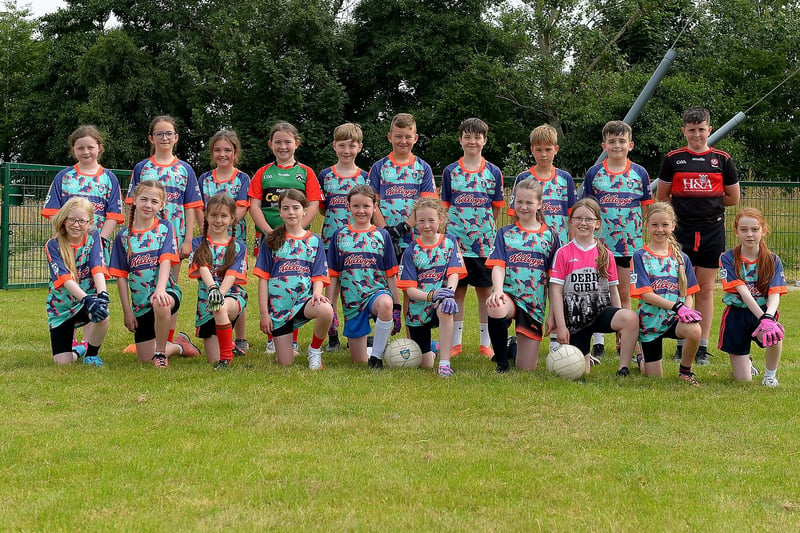 Boys and girls who attended the Doire Trasnas  Cúl Camp held at Corrody Road, earlier this week. (Photo: George Sweeney). DER2129GS - 021