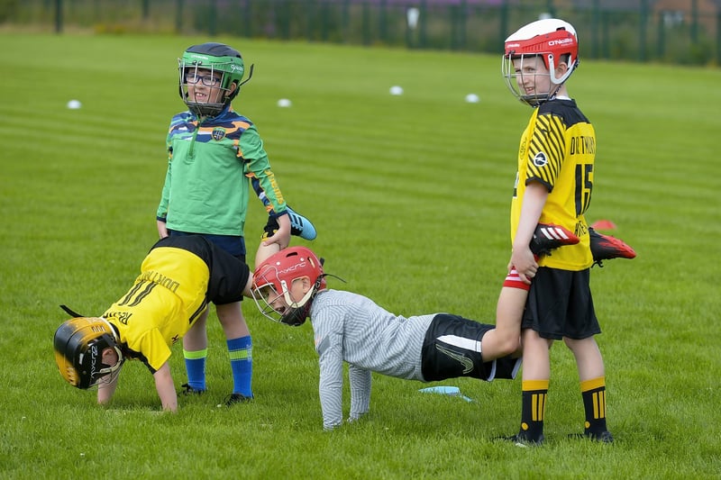 Training exercises during the warm-up at the recent Cul Camp at Na Magha Hurling Club. DER2128GS - 036