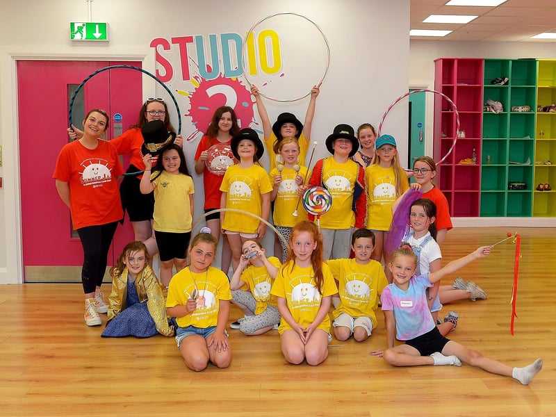 Children and volunteers pictured at the recent The Greatest Showman themed summer camp at the Studio 2 Youth & Community Arts Centre in Skeoge.  DER2129GS - 071