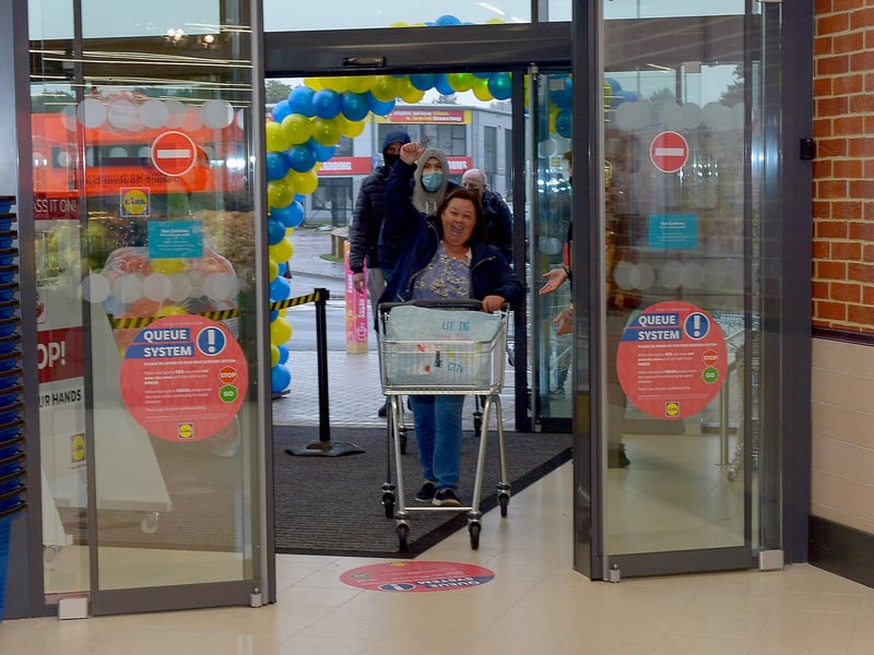 First customer through the door at the opening of the new£8m Lidl superstore in Springtown on Thursday morning. DER2130GS - 024