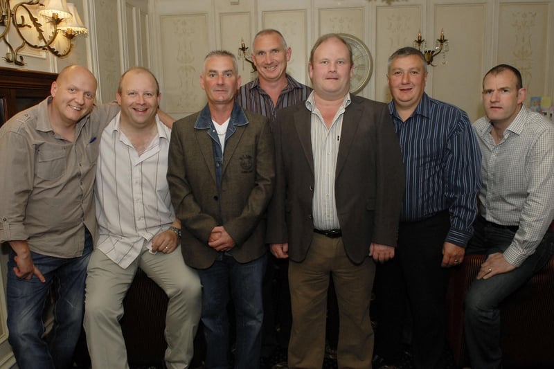 Peter Orr, Alan Jeffrey, Paul Edgar, Trevor Barr, David Chambers, Kenny Parkhill and Malcolm Giff were pictured at the Faughan Valley High School 30 year reunion in the Belfray Country Inn on Friday night. LS24-142KM10