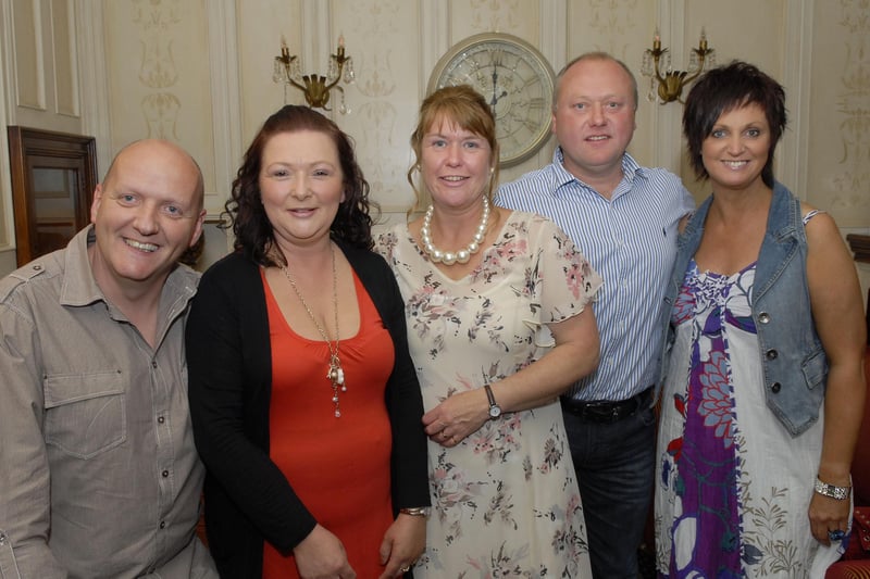 Peter Orr, Samantha Dunn, Cherie Ross, Alan Hyndman and Rosemary McMullan enjoyed the Faughan Valley High School 30 year reunion in the Belfray Country Inn on Friday night. LS24-139KM10