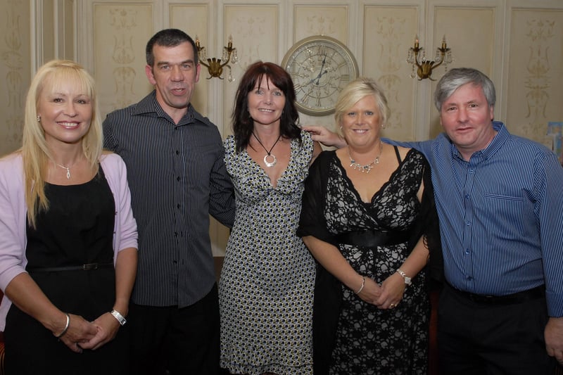 Pictured at the Faughan Valley High School 30 year reunion in the Belfray Country Inn on Friday night were, from left, Jacqui McWhitlock, Albert Beattie, Louise Pyper, Catherine Dougherty and David Starrett. LS24-140KM10