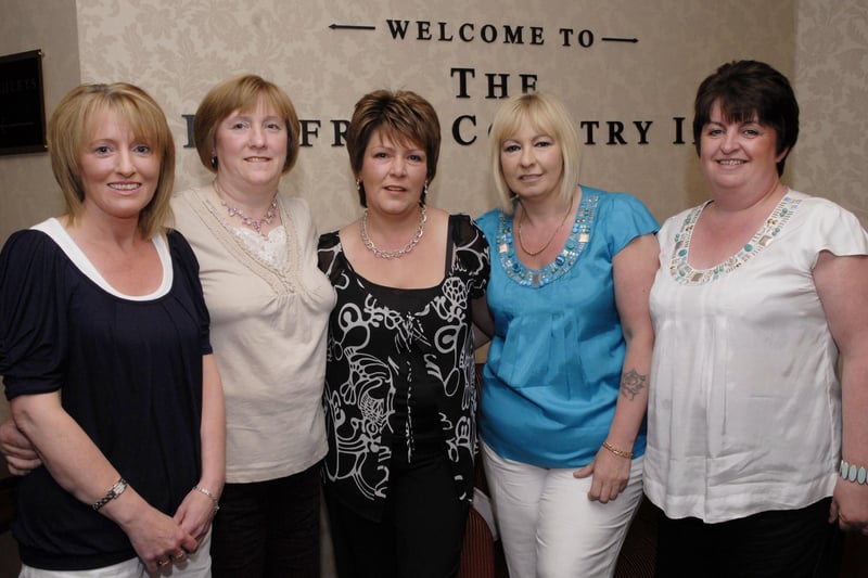 Enjoying the 30th anniversary reunion of former classmates from Faughan Valley High School in The Belfray Country Inn on Friday night were, from left, Roslyn Duff, June Robinson, Vivien Curry, Charmaine Neely and Olivia Donnell. LS26-150KM