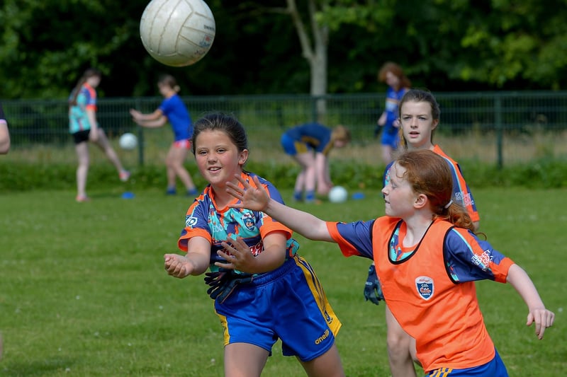 Football action at the recent Brian Ogs Cúl Camp at Páirc Brid. DER2129GS - 058