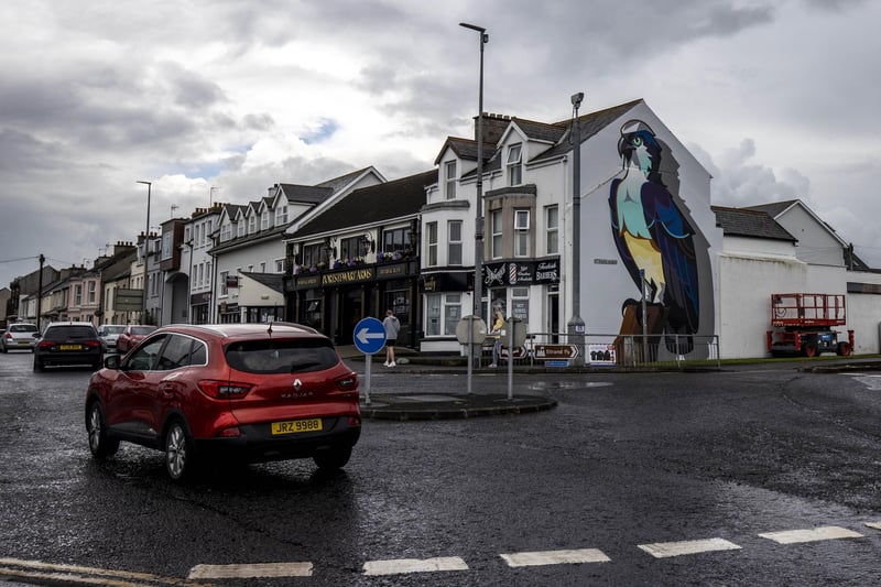 A sea eagle mural by artist Danleo takes flight on a gable wall overlooking The Diamond in Portstewart