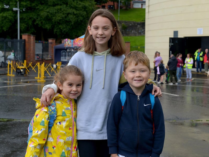 Friends Layla Brown, Cora Gray and Brody Stewart pictured at the Family Funday held in the Gasyard Centre on Sunday afternoon last. DER2132GS – 006